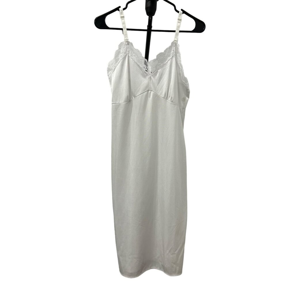 Vintage White Lace Trim Nylon Slip Dress Lingerie Size 32